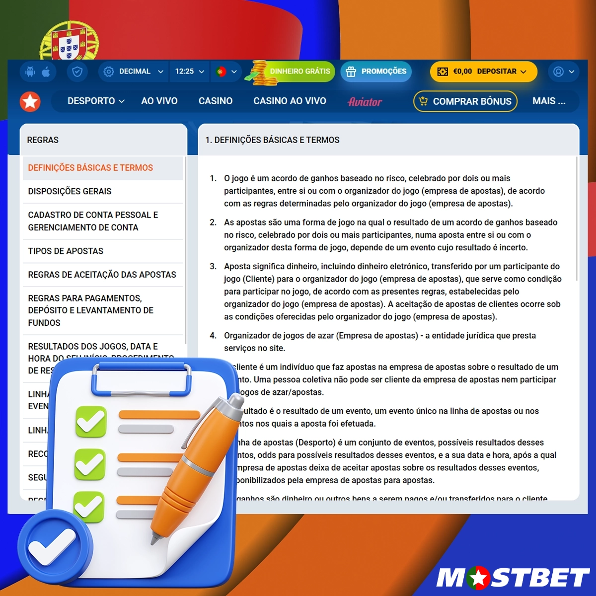 Análise das regras para os clientes da Mostbet