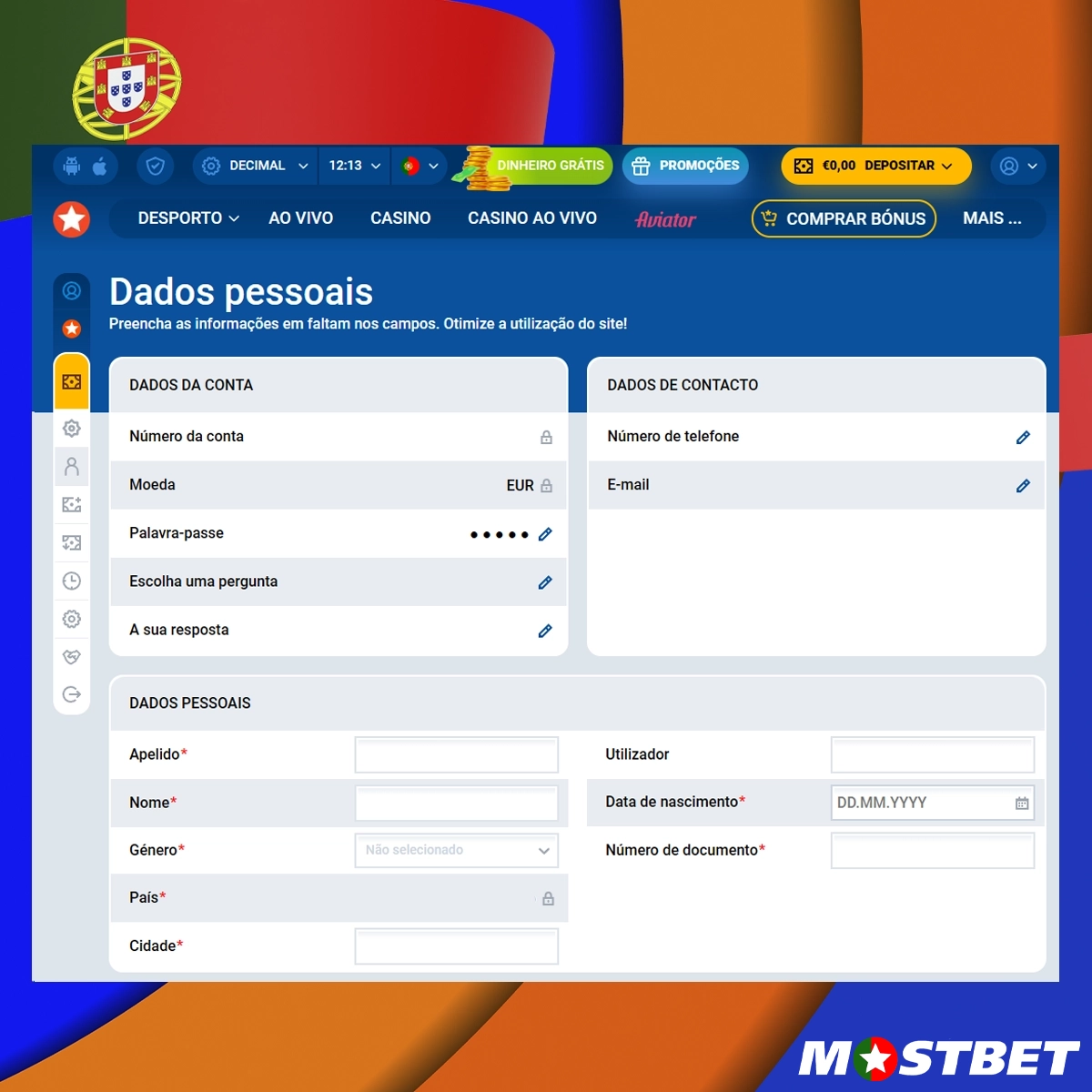 Recolha de dados e informações na Mostbet